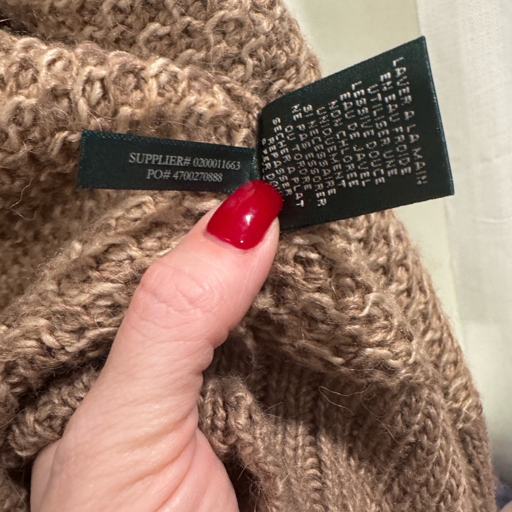 Lauren Ralph Lauren Petite Brown Waffle Knit Wool Blend Cardigan Sweater PM - Picture 4 of 7